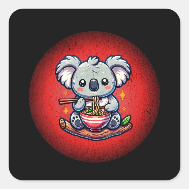 Cute Koala eating Ramen Square Sticker (Front)