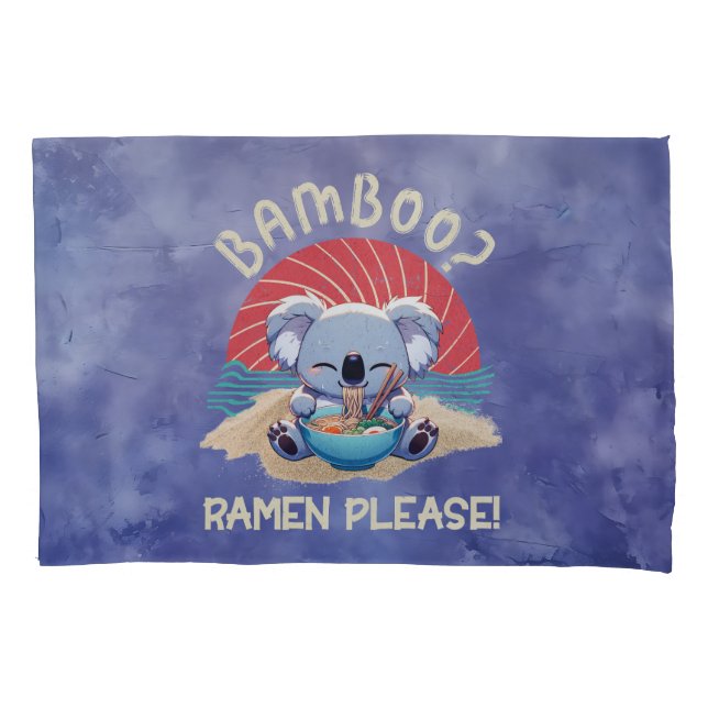Cute Koala eating Ramen Vintage Sunshine Pillowcase (Front)