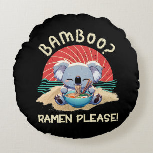 Cute Koala eating Ramen Vintage Sunshine Round Pillow