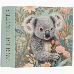 Cute Koala Elegant Pastel Floral Binder