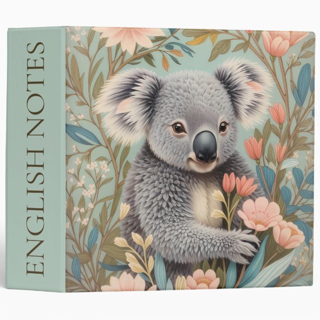 Cute Koala Elegant Pastel Floral Binder (Front/Spine)