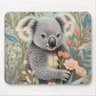 Cute Koala Elegant Pastel Floral Mouse Pad