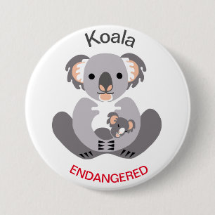 Cute - KOALA - Endangered animal graphic - 3 Inch Round Button