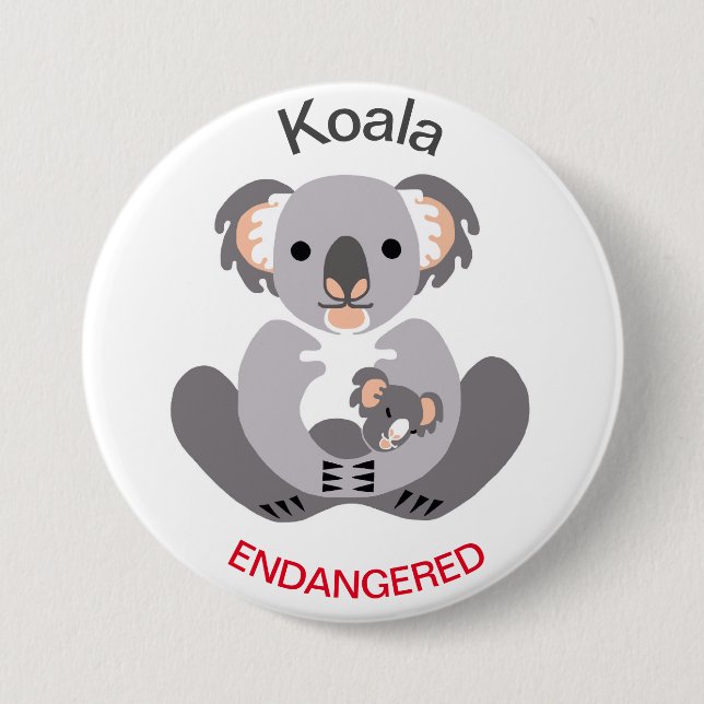 Cute - KOALA - Endangered animal graphic - 3 Inch Round Button (Front)