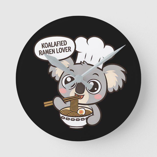 Cute Koala enjoying Ramen Round Clock (Front)