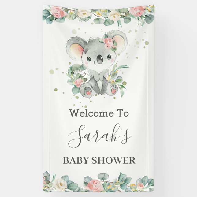 Cute Koala Eucalyptus Floral Welcome Backdrop Bann Banner (Vertical)