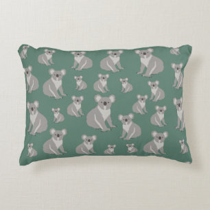 Cute Koala Eucalyptus Green Pattern  Accent Pillow