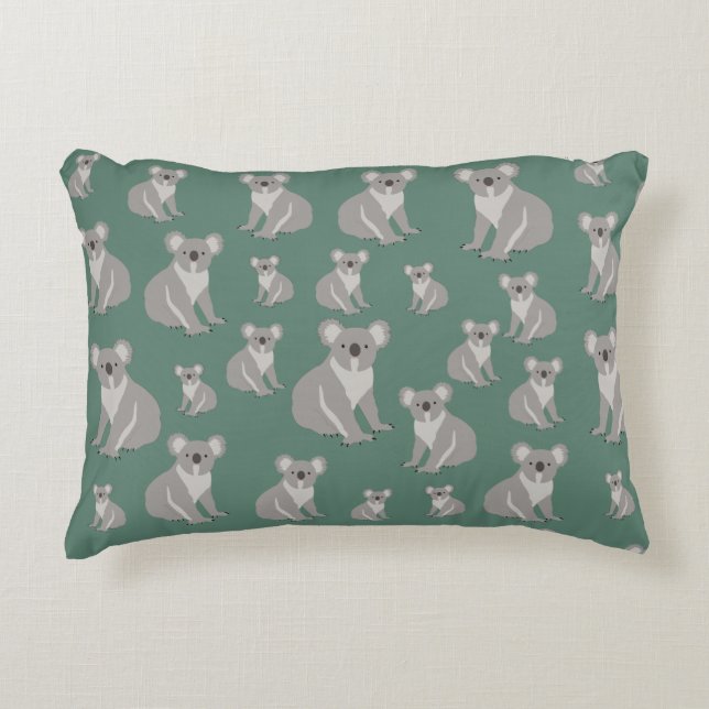 Cute Koala Eucalyptus Green Pattern  Accent Pillow (Front)