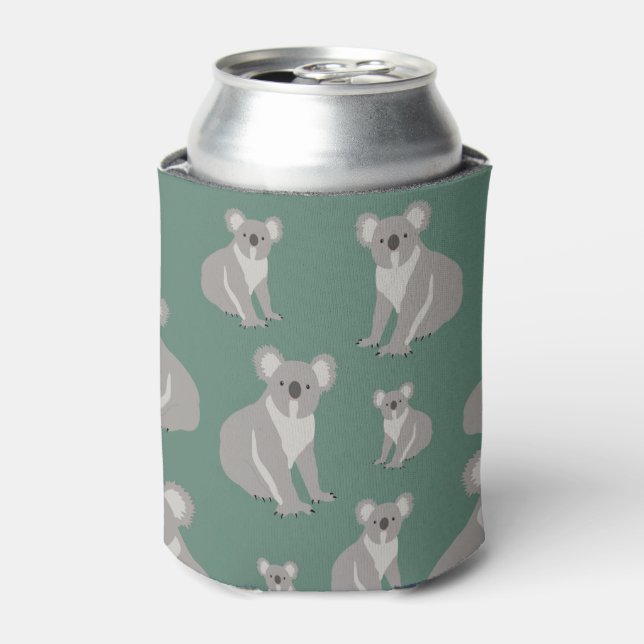 Cute Koala Eucalyptus Green Pattern   Can Cooler (Can Front)