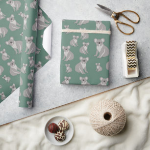 Cute Koala Eucalyptus Green Pattern Wrapping Paper