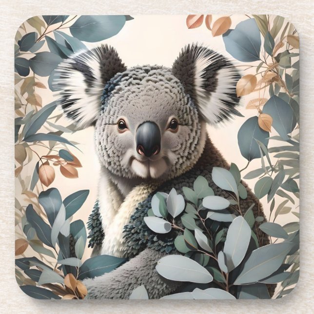 Cute Koala Eucalyptus Leaves Coaster (Front)