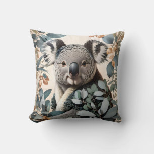 Cute Koala Eucalyptus Leaves Throw Pillow
