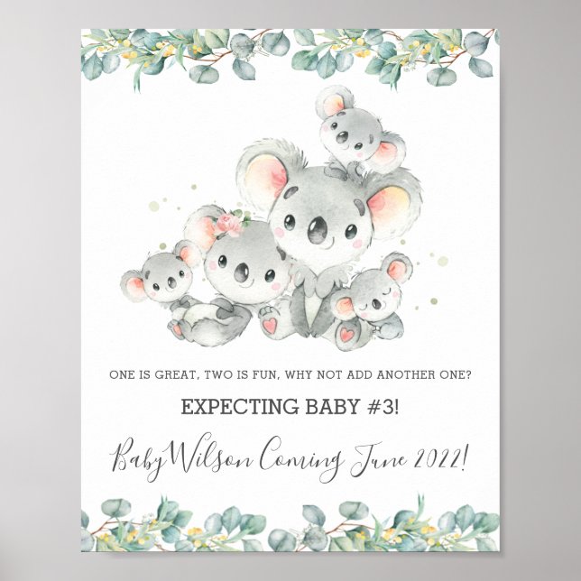 Cute Koala Family of Five Birth Announcement Sign  (Front)