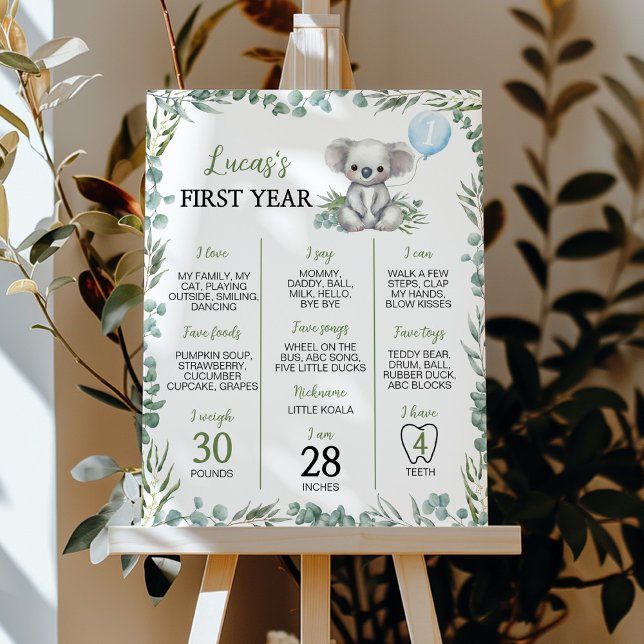 Cute Koala Greenery Birthday Milestone Sign (Creator Uploaded)