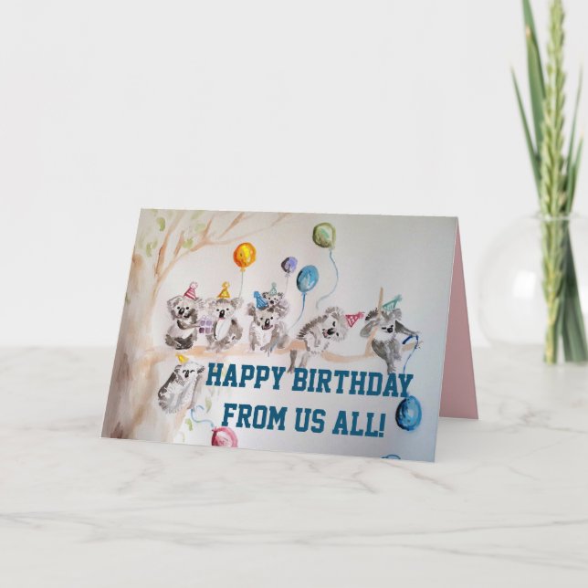 Cute Koala Group Happy Birthday from Us All Card (Front)