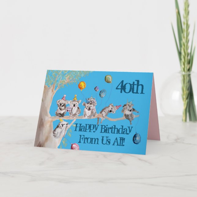 Cute Koala Happy 40th Birthday from Us All Card (Front)