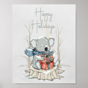 Cute Koala Happy Holidays Poster Paper