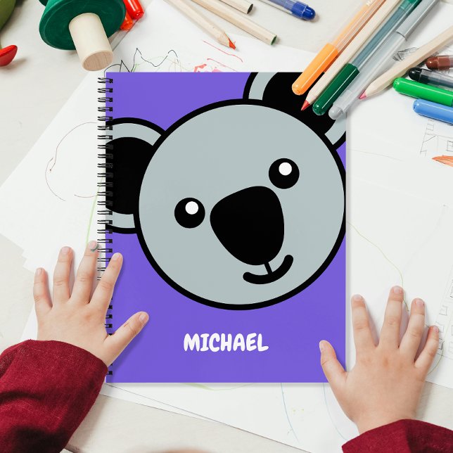 Cute Koala Head | Simple Cartoon Name Monogram Notebook (Creator Uploaded)