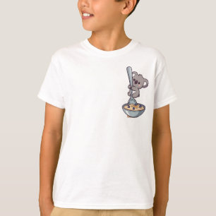 Cute Koala Hugging Giant Spoon in Oatmeal Bowl T-Shirt