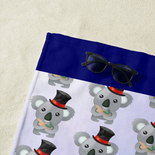 Cute Koala in a Black Top Hat Beach Towel (In Situ)