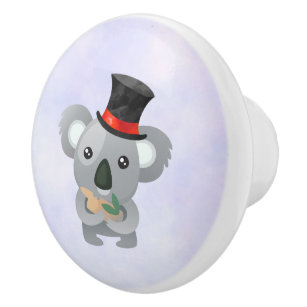 Cute Koala in a Black Top Hat Ceramic Knob