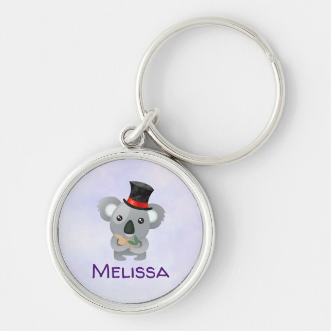 Cute Koala in a Black Top Hat Custom Keychain (Front)