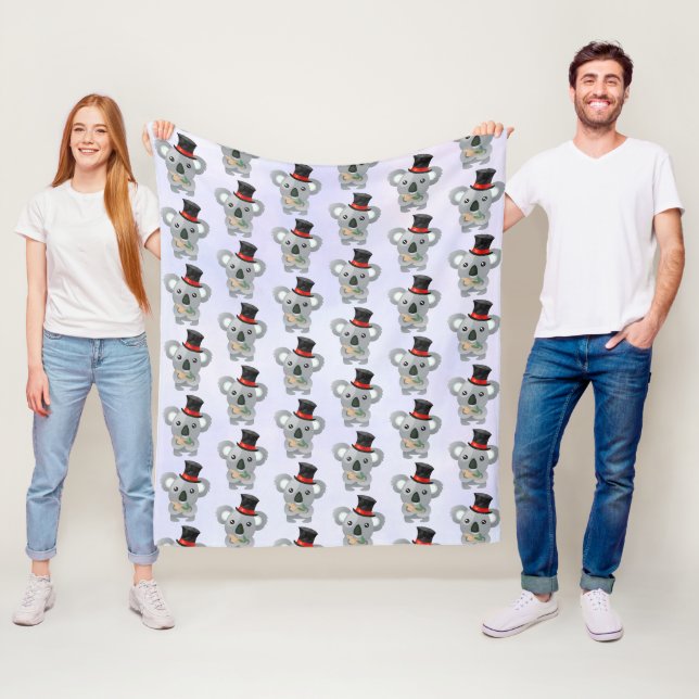 Cute Koala in a Black Top Hat Fleece Blanket (In Situ)