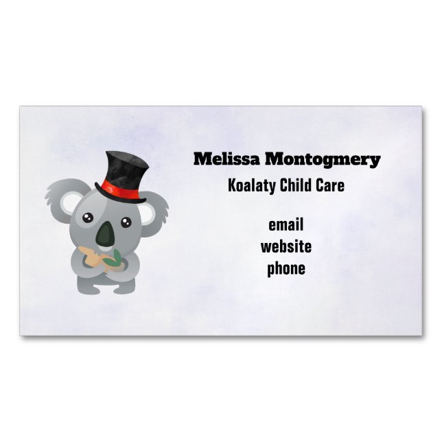 Cute Koala in a Black Top Hat Magnetic Business Card (Front)