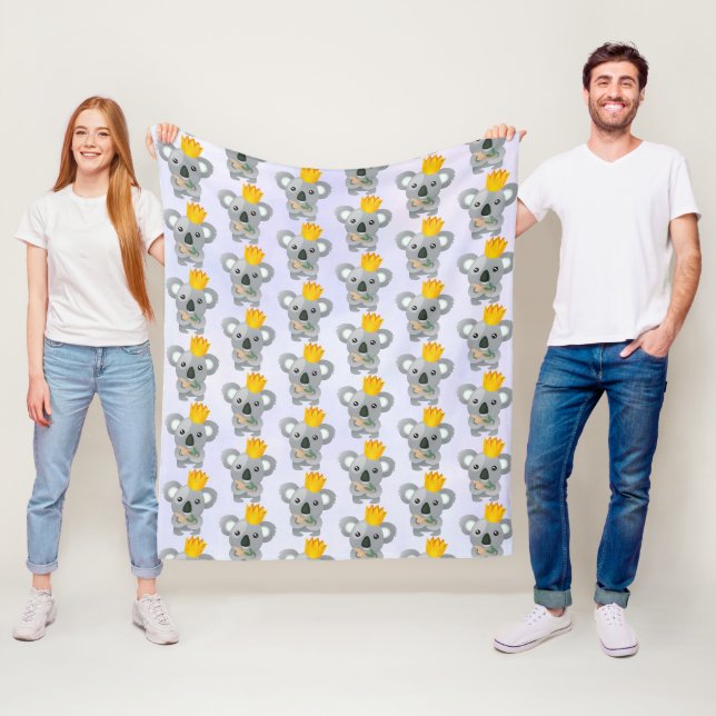 Cute Koala in a Golden Crown Fleece Blanket (In Situ)