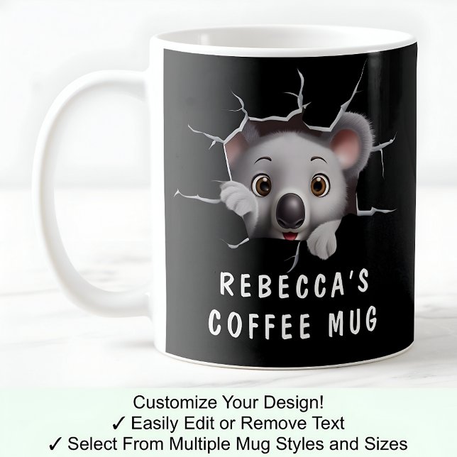 Cute Koala In A Mug! Novelty For Koala Lover Black Coffee Mug (Creator Uploaded)