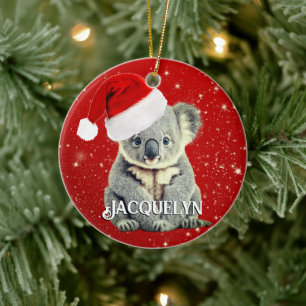 Cute Koala in Santa Hat Ceramic Ornament