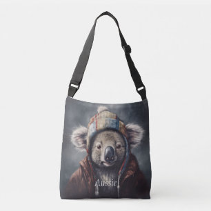 Cute Koala in Winter Hat Custom Name Crossbody Bag