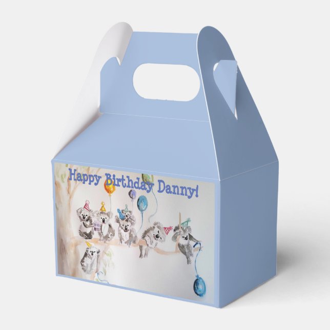 Cute Koala Koalas Boys Birthday Cake Favor Box (Front Side)