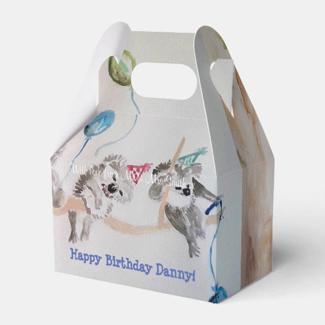 Cute Koala Koalas Boys Birthday Cake Favor Box (Front Side)
