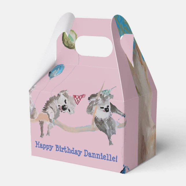 Cute Koala Koalas Girls Birthday Cake Favor Box (Front Side)