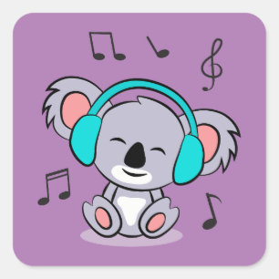Cute koala Listening To Music Square Sticker