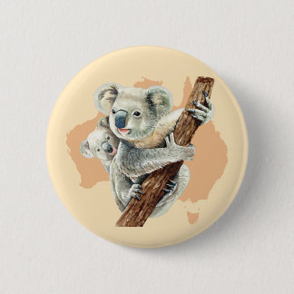 Cute Koala Mom and Baby 2 Inch Round Button