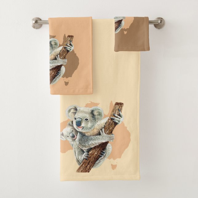 Cute Koala Mom and Baby Bath Towel Set (Insitu)