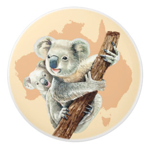 Cute Koala Mom and Baby Ceramic Knob