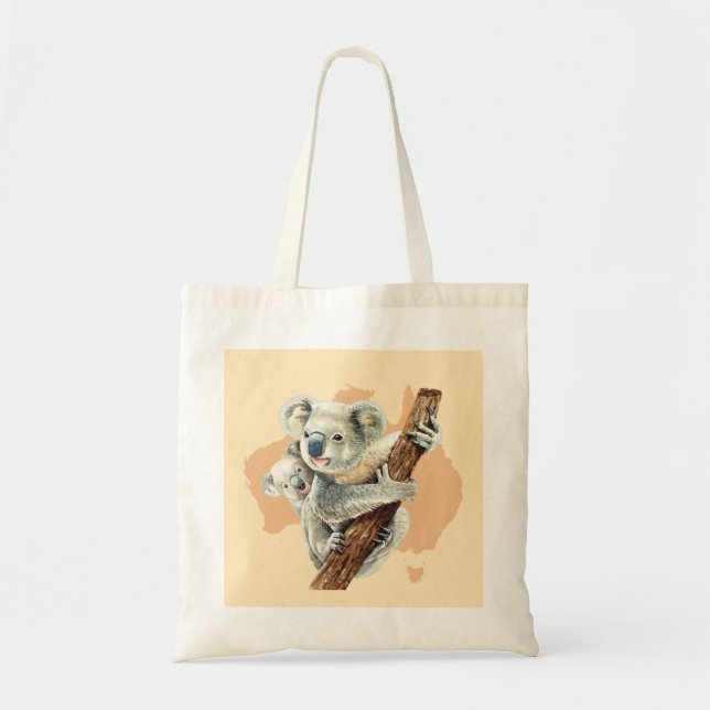 Cute Koala Mom and Baby Tote Bag (Front)
