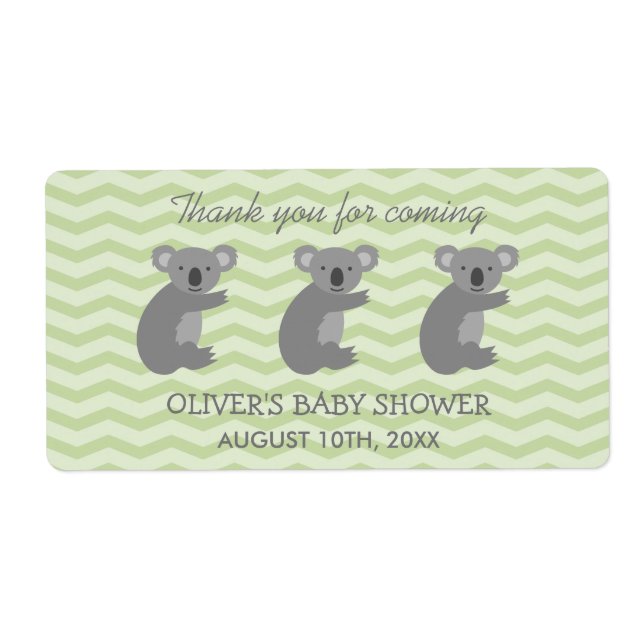 Cute koala ours baby shower bouteille d'eau autoco (Devant)