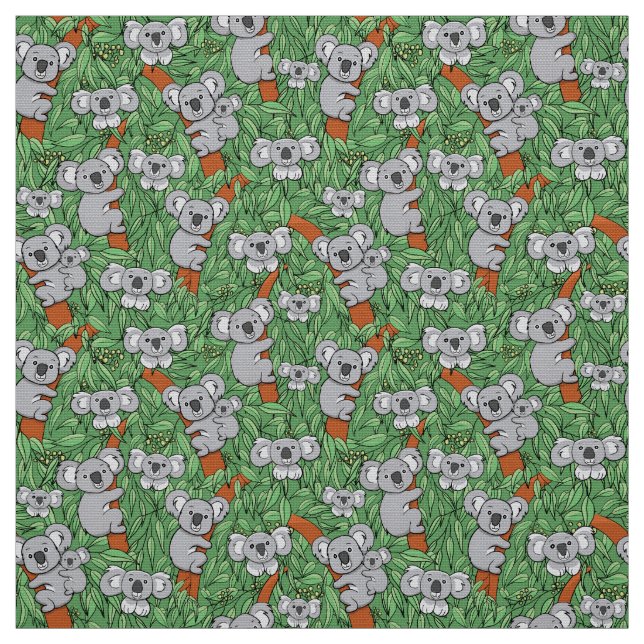 Cute Koala Pattern Green Fabric (Swatch)