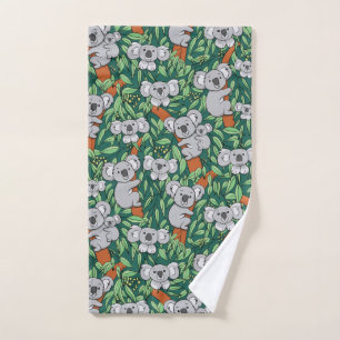 Cute Koala Pattern Hunter Green Hand Towel