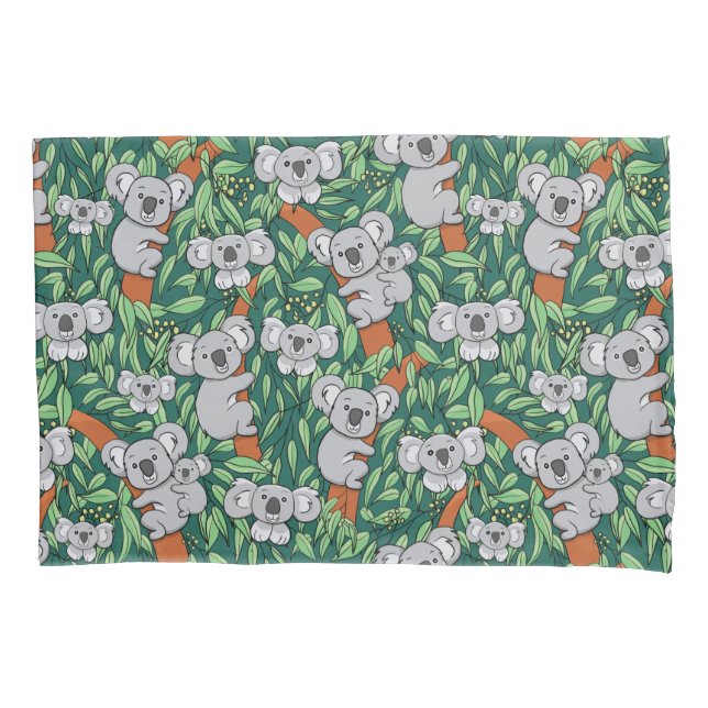 Cute Koala Pattern Hunter Green Pillowcase (Front)