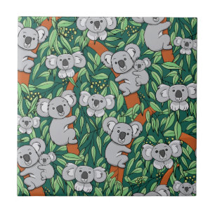 Cute Koala Pattern Hunter Green Tile