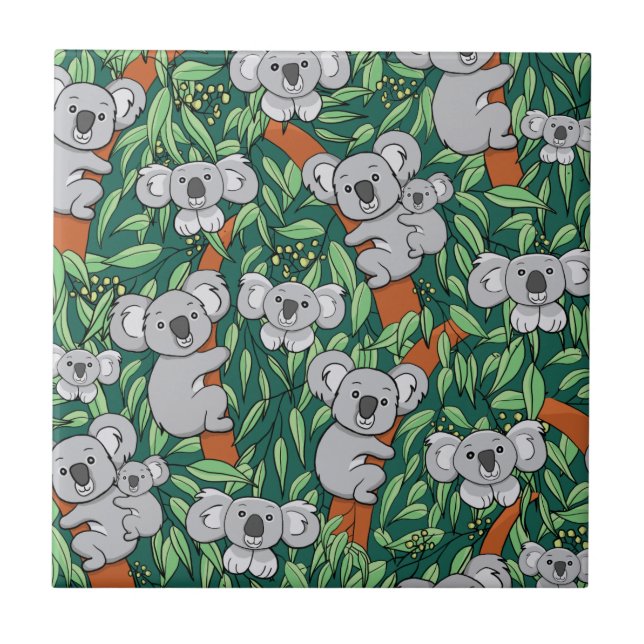 Cute Koala Pattern Hunter Green Tile (Front)