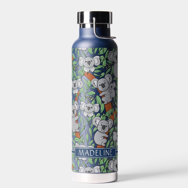Cute Koala Pattern Personalize Blue Water Bottle (Left)