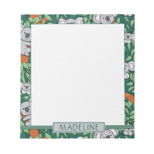 Cute Koala Pattern Personalized Dark Green Notepad