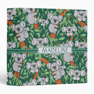 Cute Koala Pattern Personalized Hunter Green Binder