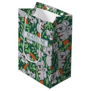 Cute Koala Pattern Personalized Hunter Green Medium Gift Bag